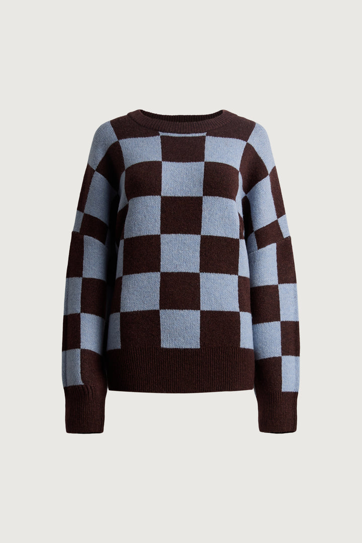 CHECKERED CREWNECK SWEATER in CHOCOLATE MARTINI CHECK — alternate angle