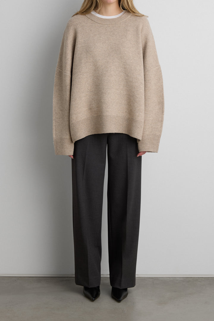 CREWNECK SWEATER in HEATHER TAUPE SOLID — alternate angle