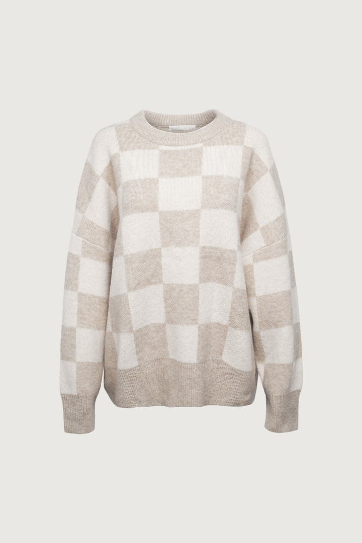 CHECKERED CREWNECK SWEATER in Heather Oatmeal Check — alternate angle