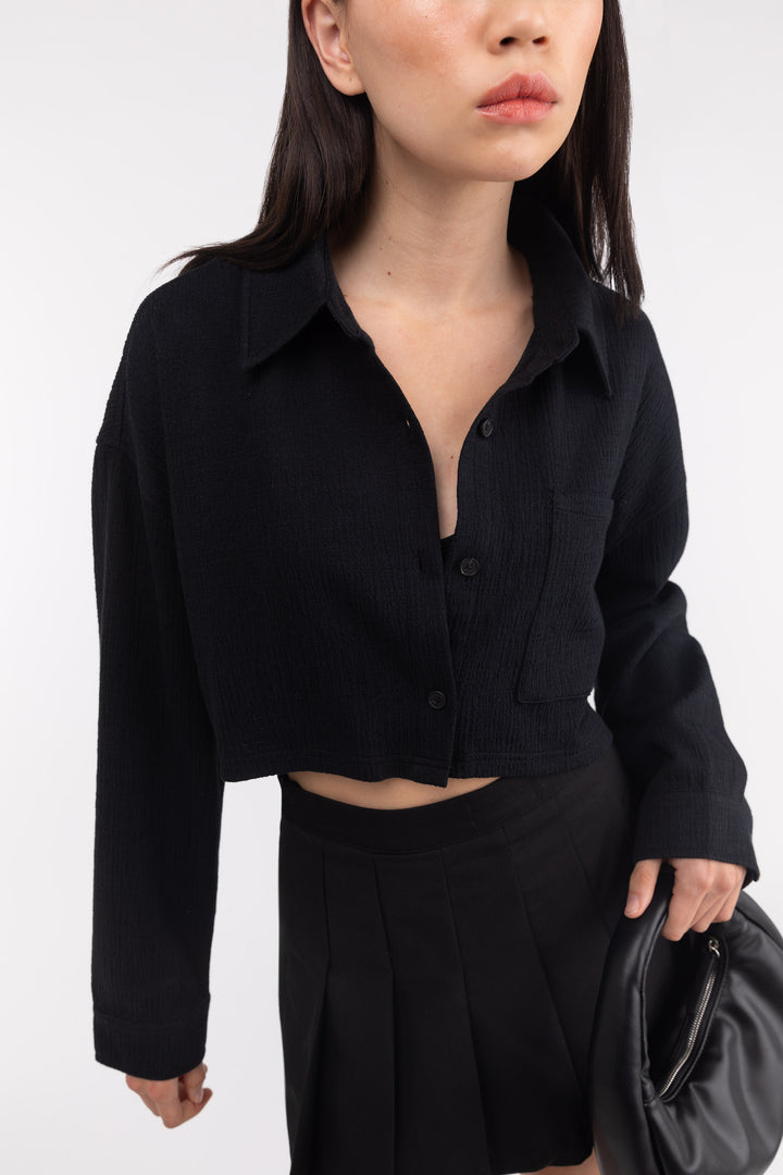 CROPPED OVERSIZED KNIT SHIRT