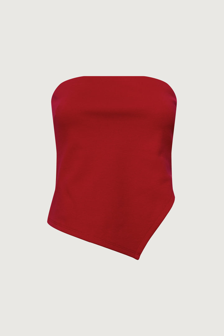 CROPPED TUBE TOP WITH SIDE SLIT in Cherry — alternate angle