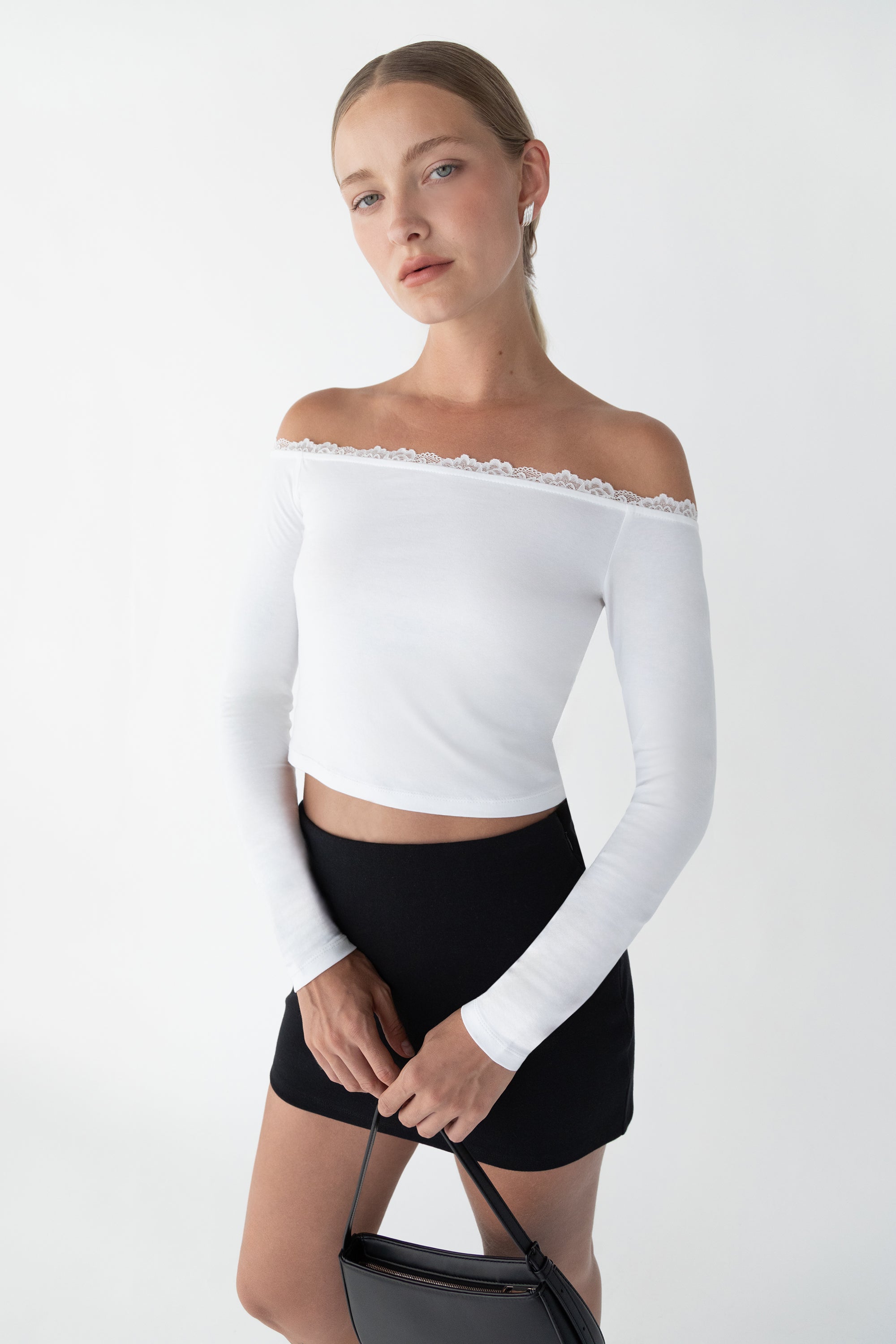 Cropped Off The Shoulder Top with Lace Trim | OAK + FORT