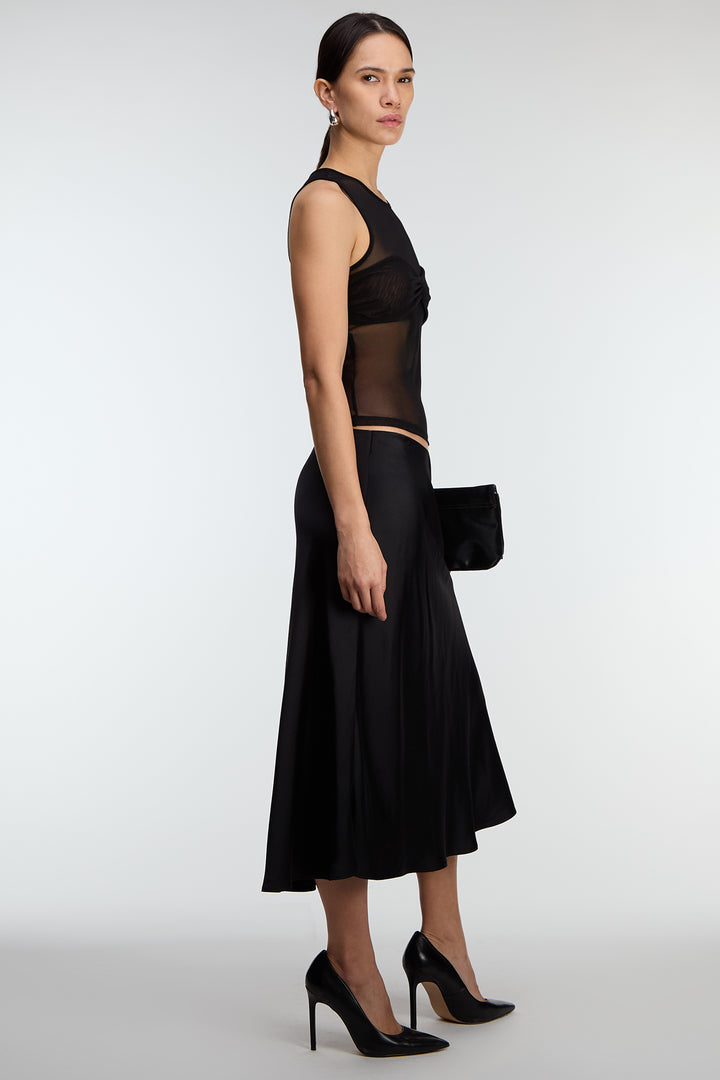 MESH TANK TOP WITH RUCHED BRALETTE in Black — alternate angle