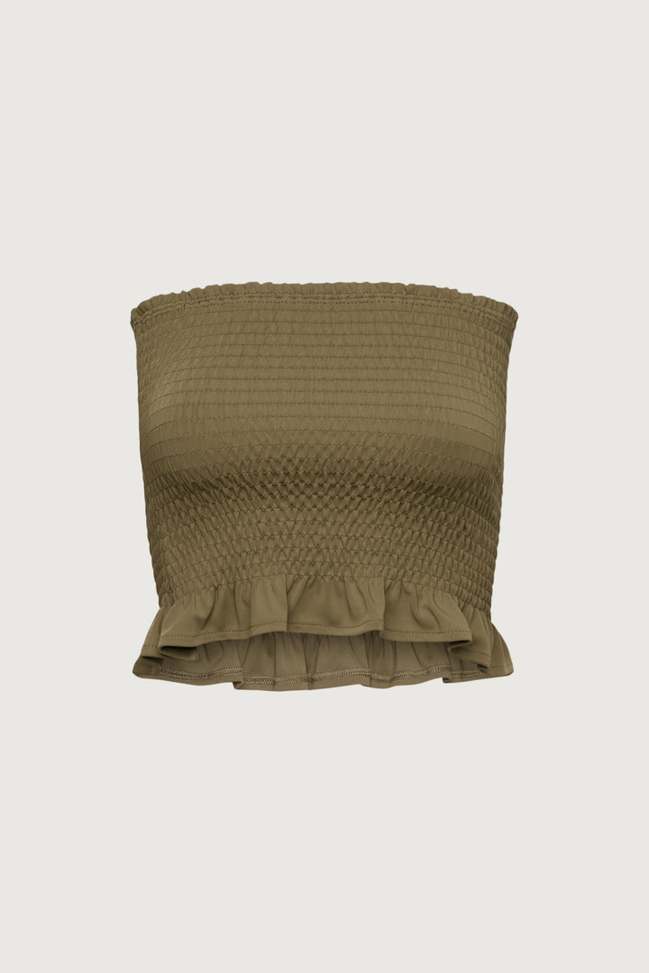SMOCKED TUBE TOP in Dark Olive — alternate angle