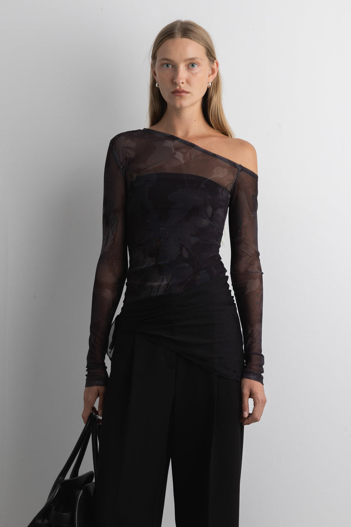 Floral Print Off Shoulder Long Sleeve Top | OAK + FORT