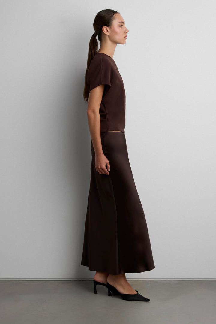 ASYMMETRICAL OFF SHOULDER TOP in Coffee Bean — alternate angle