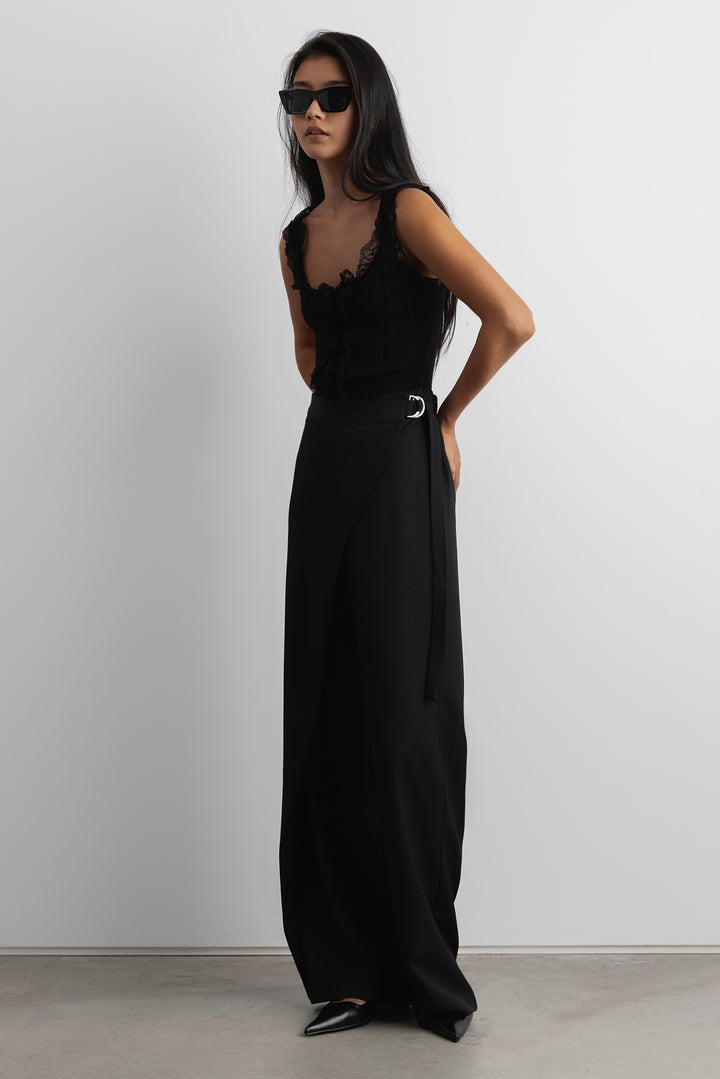 RUFFLED LACE TANK TOP in Black — alternate angle