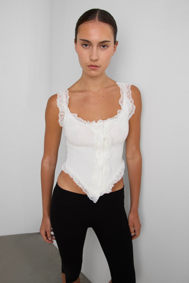 RUFFLED LACE TANK TOP in White — alternate angle