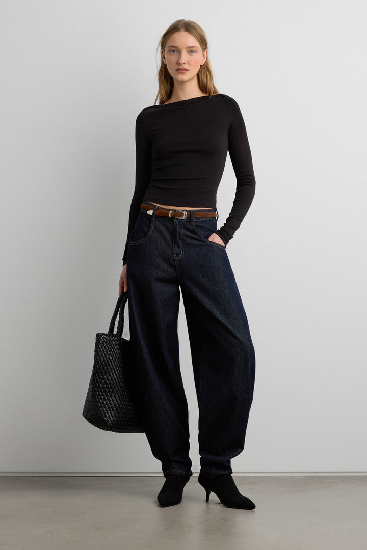 CLOUD BOAT NECK LONG SLEEVE TOP in Black — alternate angle