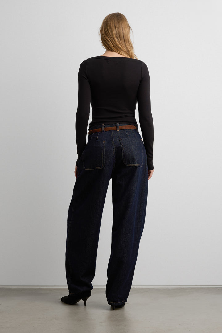 CLOUD BOAT NECK LONG SLEEVE TOP in Black — alternate angle