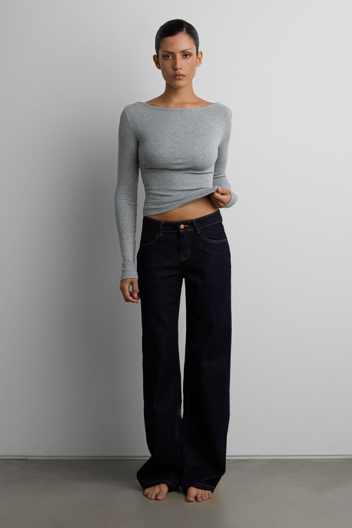 CLOUD BOAT NECK LONG SLEEVE TOP in Medium Heather Grey — alternate angle