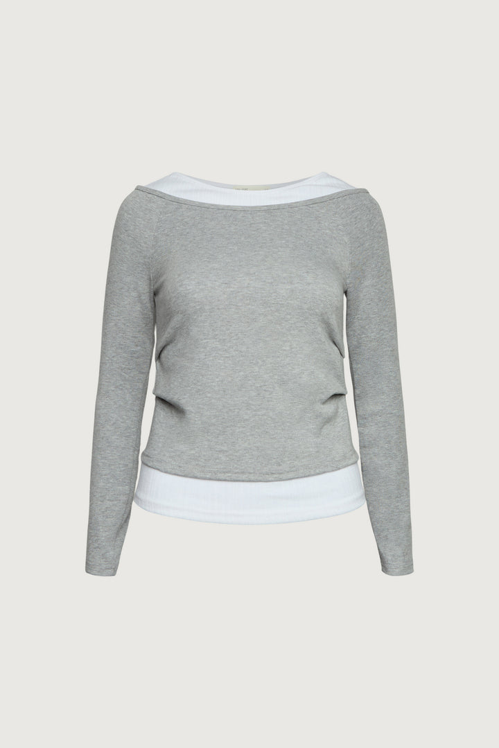 LAYERED BOAT NECK TOP in Gray — alternate angle