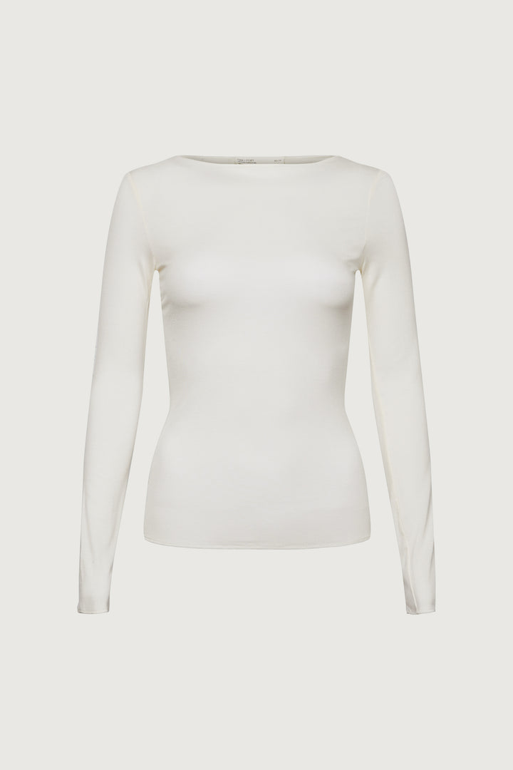 SHEER LIGHTWEIGHT BOAT NECK TOP in Cream — alternate angle
