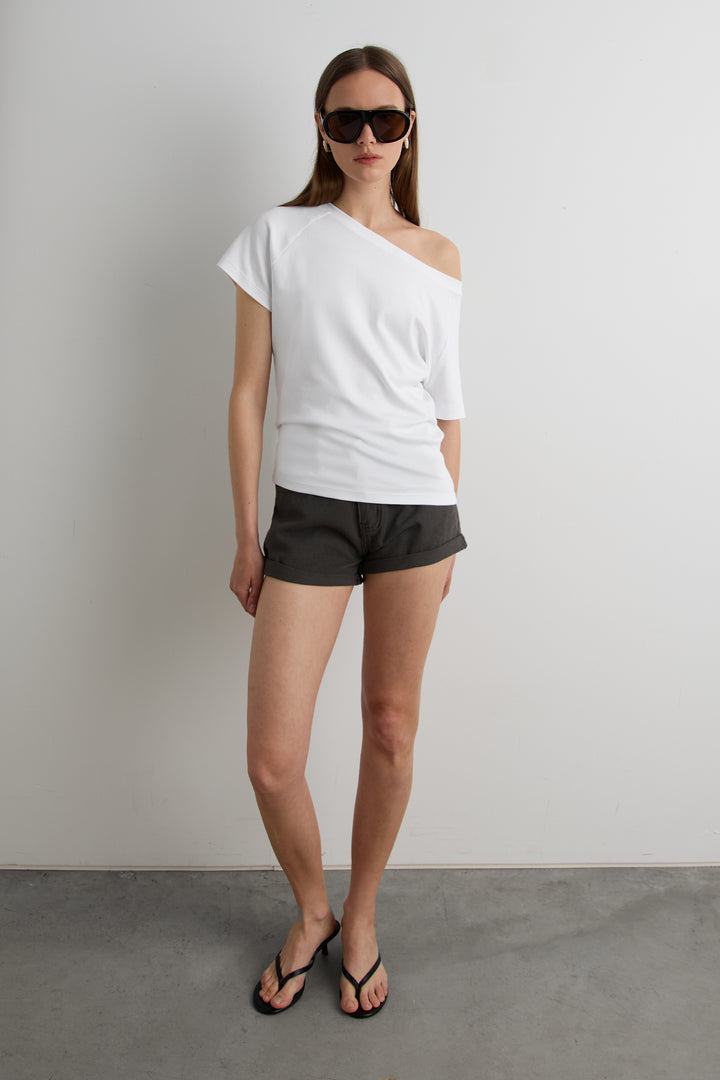 RELAXED FIT OFF THE SHOULDER T-SHIRT in White — alternate angle