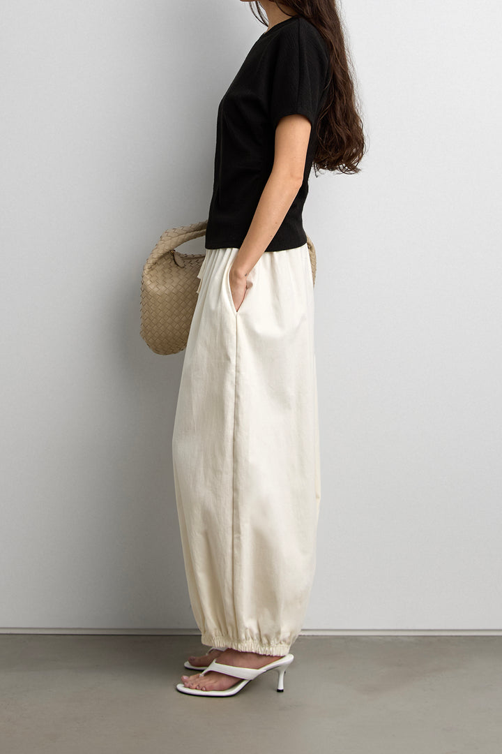 KNIT SHORT SLEEVE RUCHED WAIST TOP in Black — alternate angle
