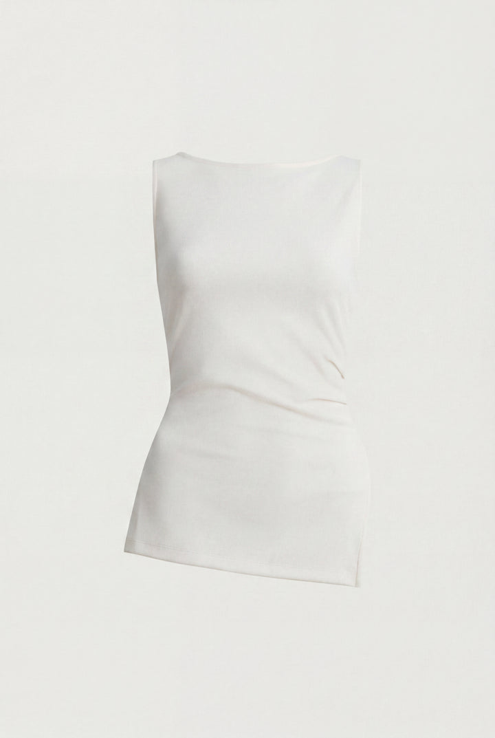 FITTED SLEEVELESS TOP WITH ASYMMETRICAL HEM in Cream — alternate angle