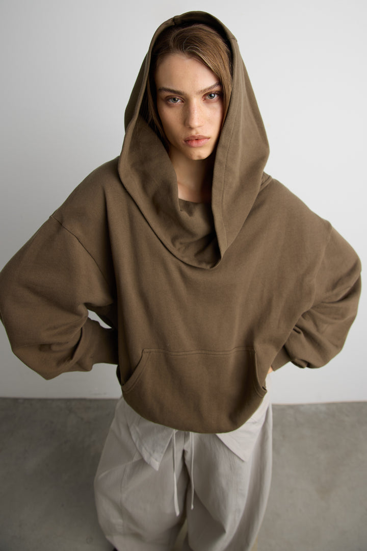 SLOUCHY OVERSIZED HOODIE in CANTEEN — alternate angle