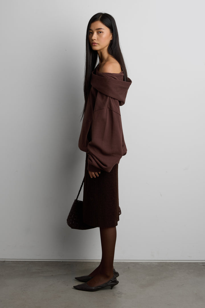 SLOUCHY OVERSIZED HOODIE in Chocolate Martini — alternate angle