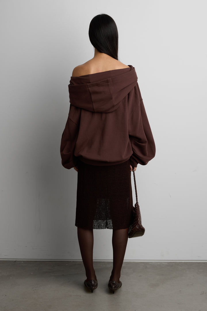 SLOUCHY OVERSIZED HOODIE in Chocolate Martini — alternate angle