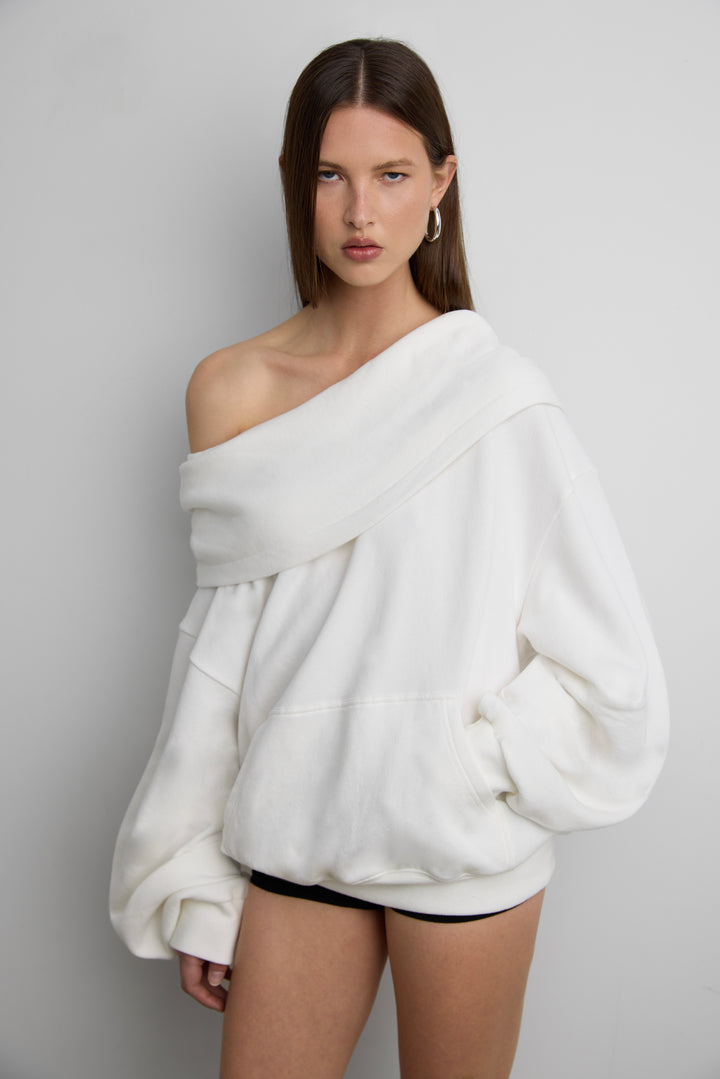 SLOUCHY OVERSIZED HOODIE in Cream — alternate angle