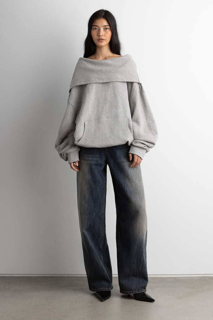 SLOUCHY OVERSIZED HOODIE in Medium Heather Grey — alternate angle