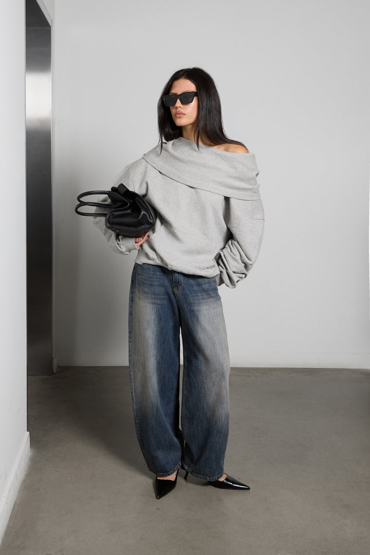 SLOUCHY OVERSIZED HOODIE in Medium Heather Grey — alternate angle