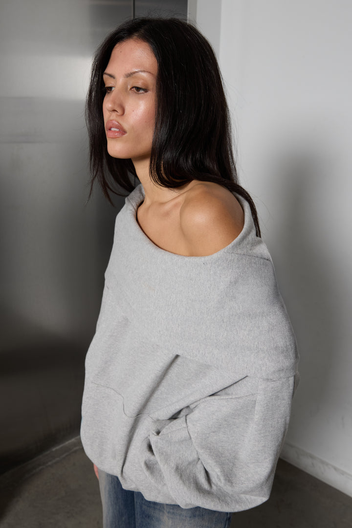 SLOUCHY OVERSIZED HOODIE in Medium Heather Grey — alternate angle