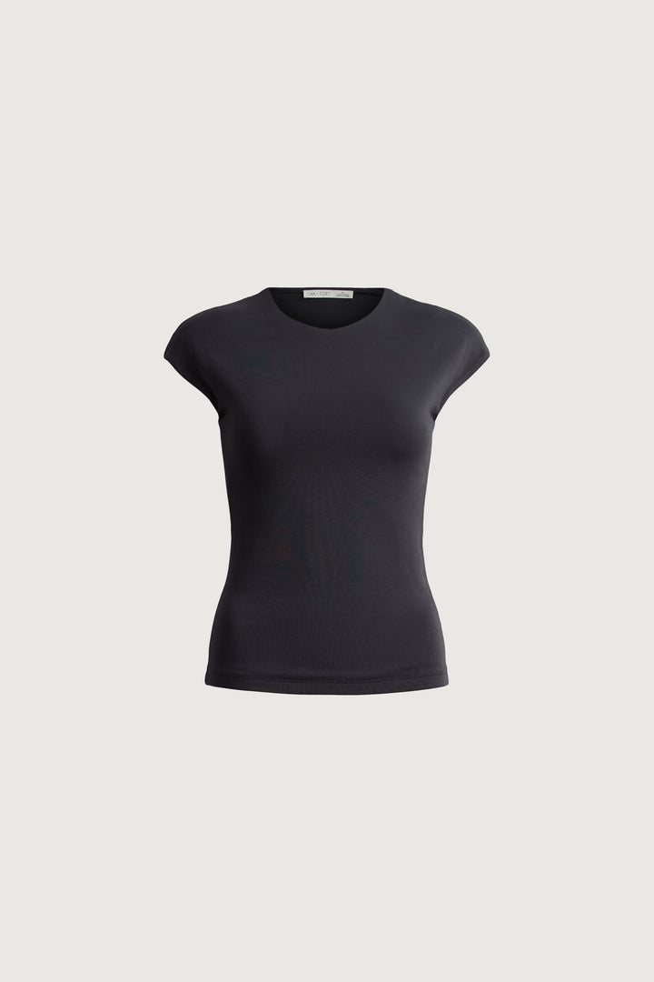 FITTED CAP SLEEVE T-SHIRT in PHANTOM GREY — alternate angle