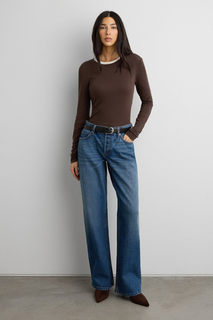 CLASSIC TENCEL LONG SLEEVE TOP in Brown — alternate angle