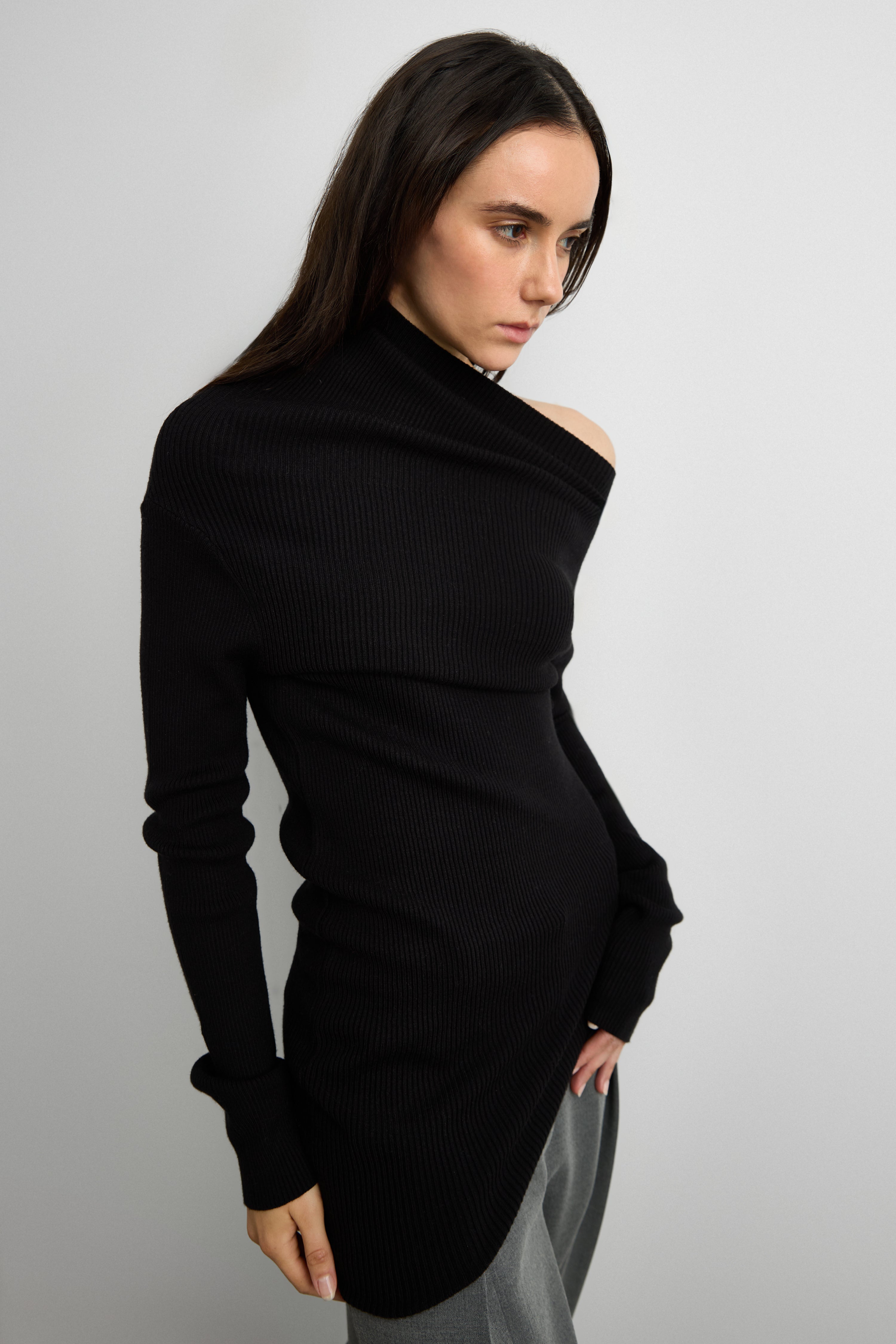 Draped Off-Shoulder Knit Top | OAK + FORT