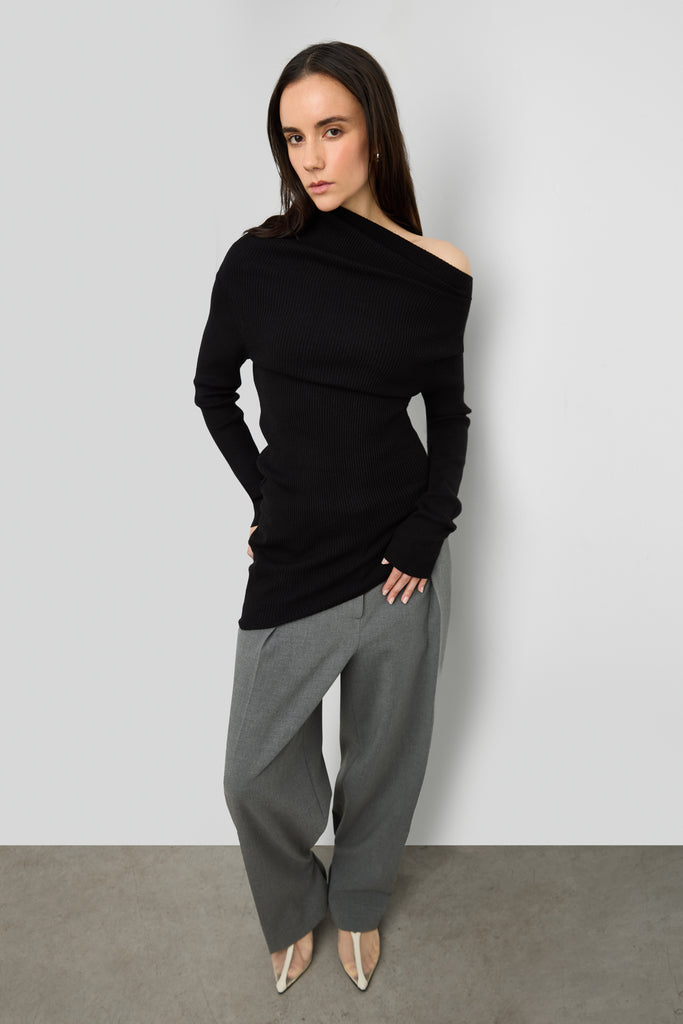 Draped Off-Shoulder Knit Top | OAK + FORT