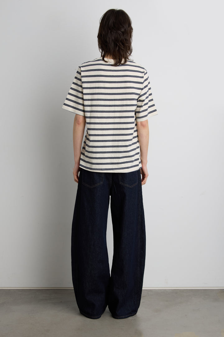STRIPED COTTON T-SHIRT in Cream — alternate angle