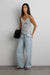 Ribbed asymmetrical lace trim tank top in gray — main image