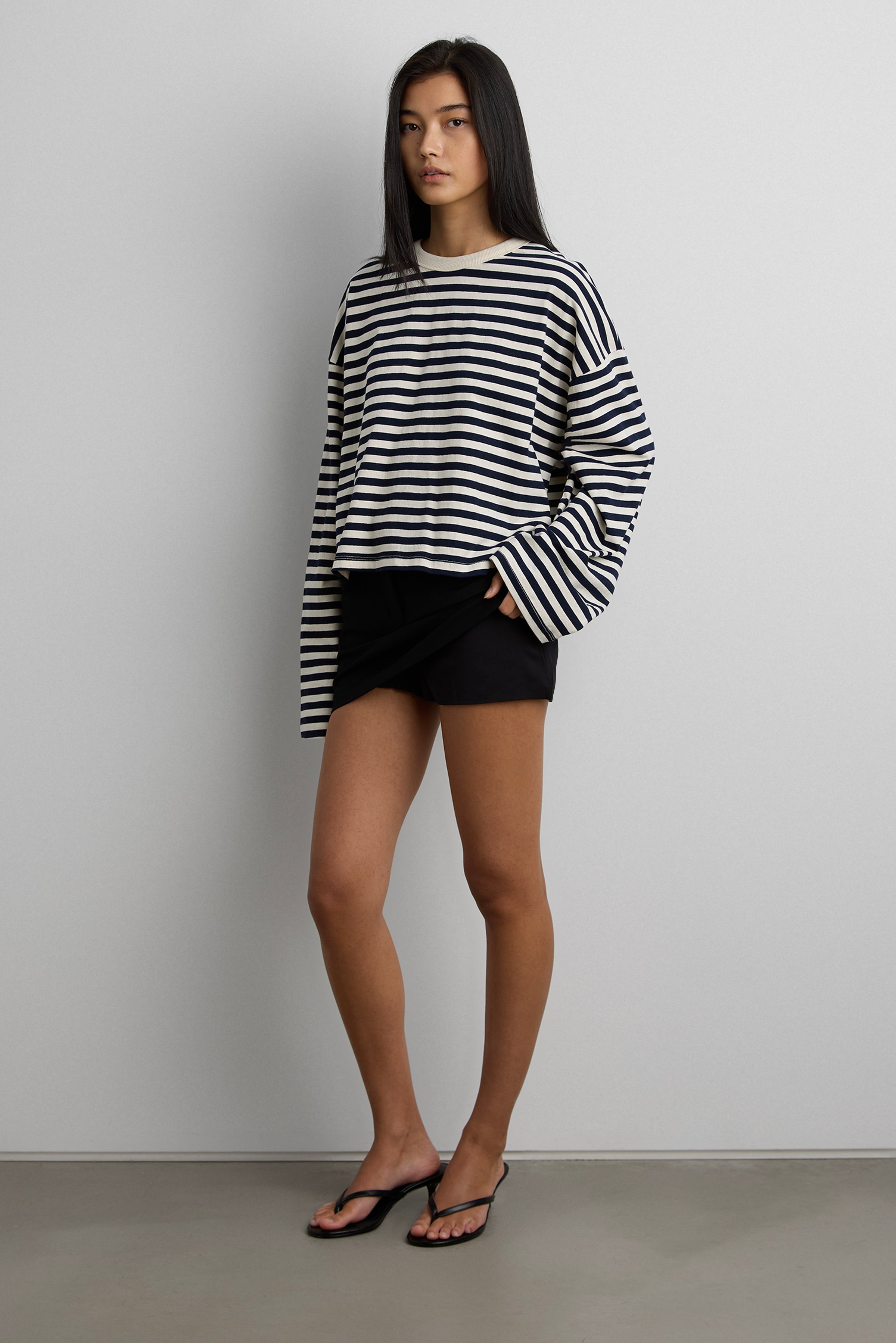 Cropped Striped Long Sleeve Tshirt | OAK + FORT