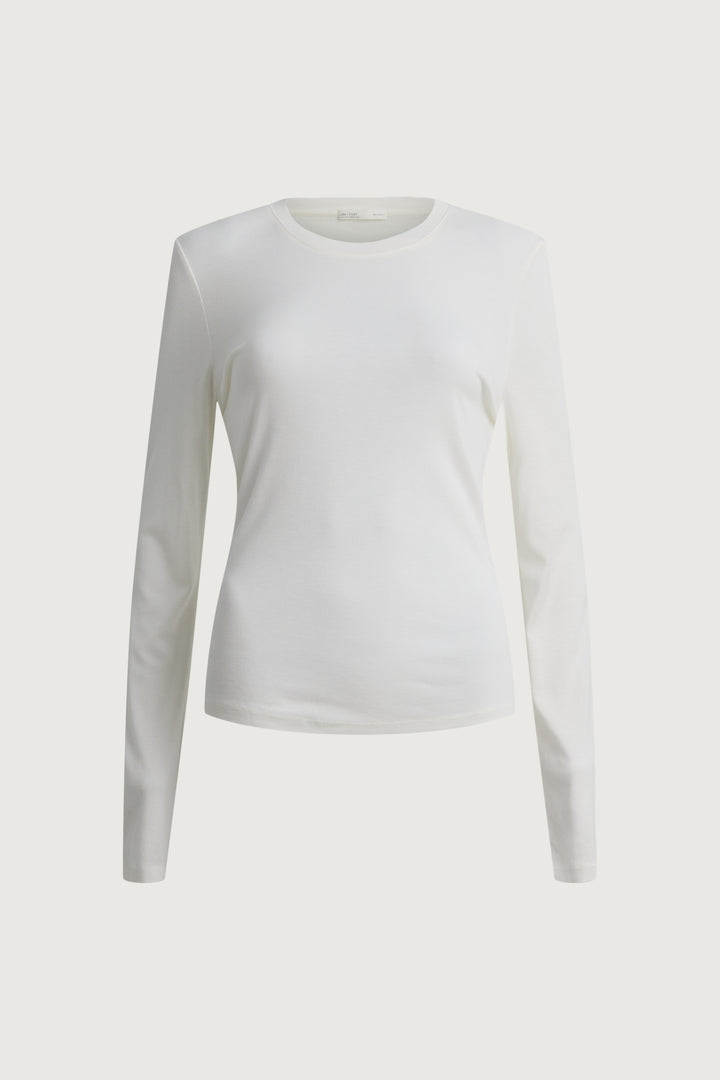 LONG SLEEVE CREW NECK TOP in White — alternate angle