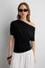 Boat neck top with shirred side detail in black — main image