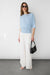 Textured boat neck drop sleeve knit pullover in blue — main image