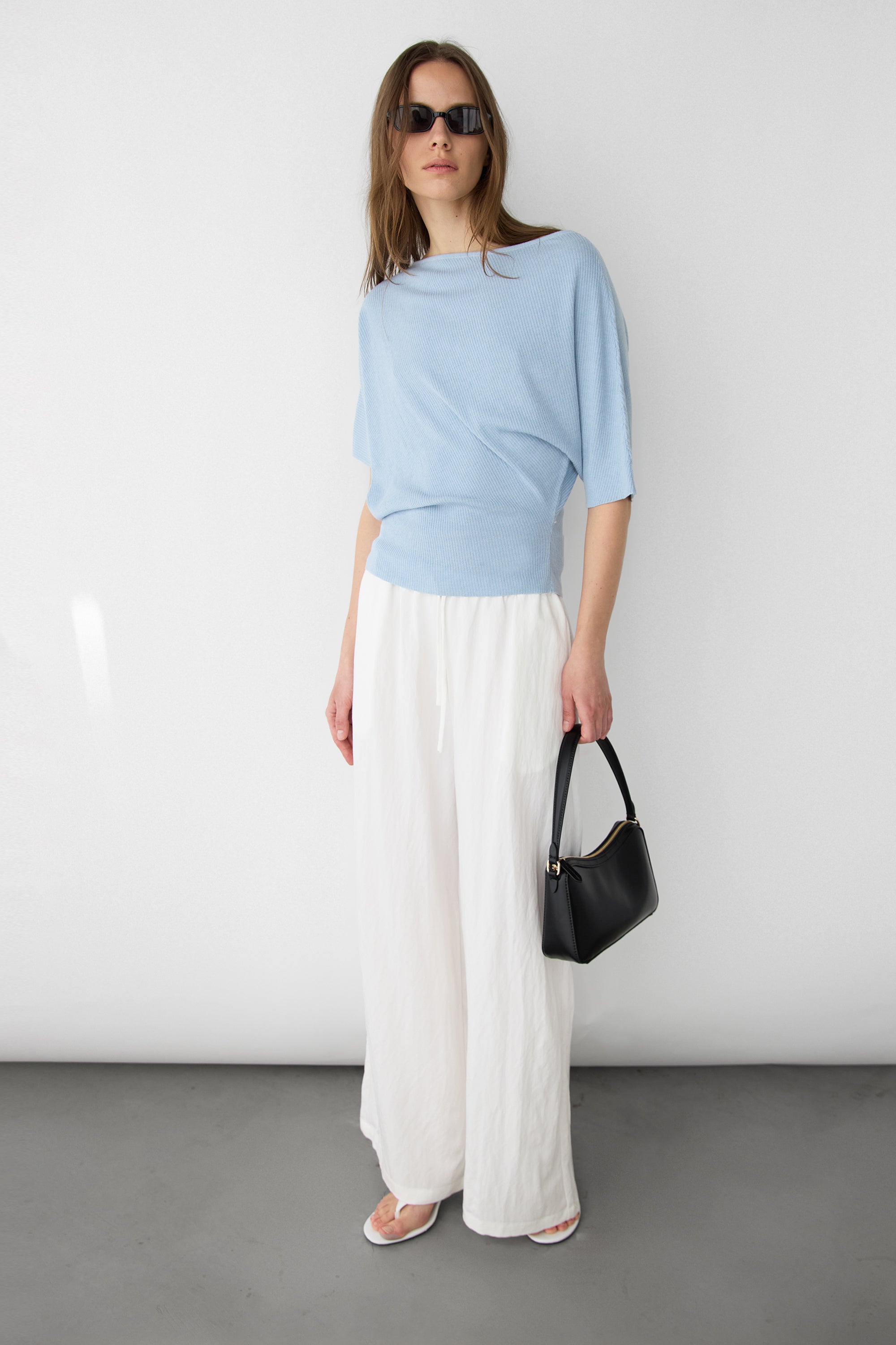 Textured Boat Neck Drop Sleeve Knit Pullover | OAK + FORT