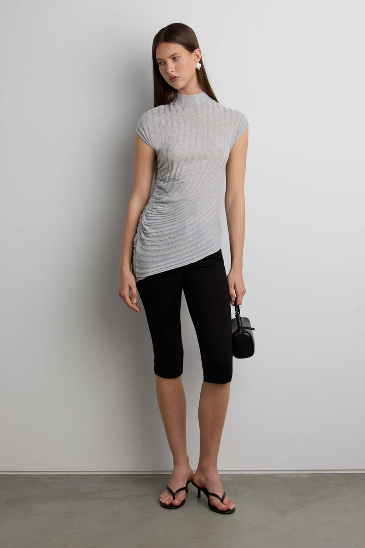 RIBBED TOP WITH SIDE GATHER DETAIL in Gray — alternate angle