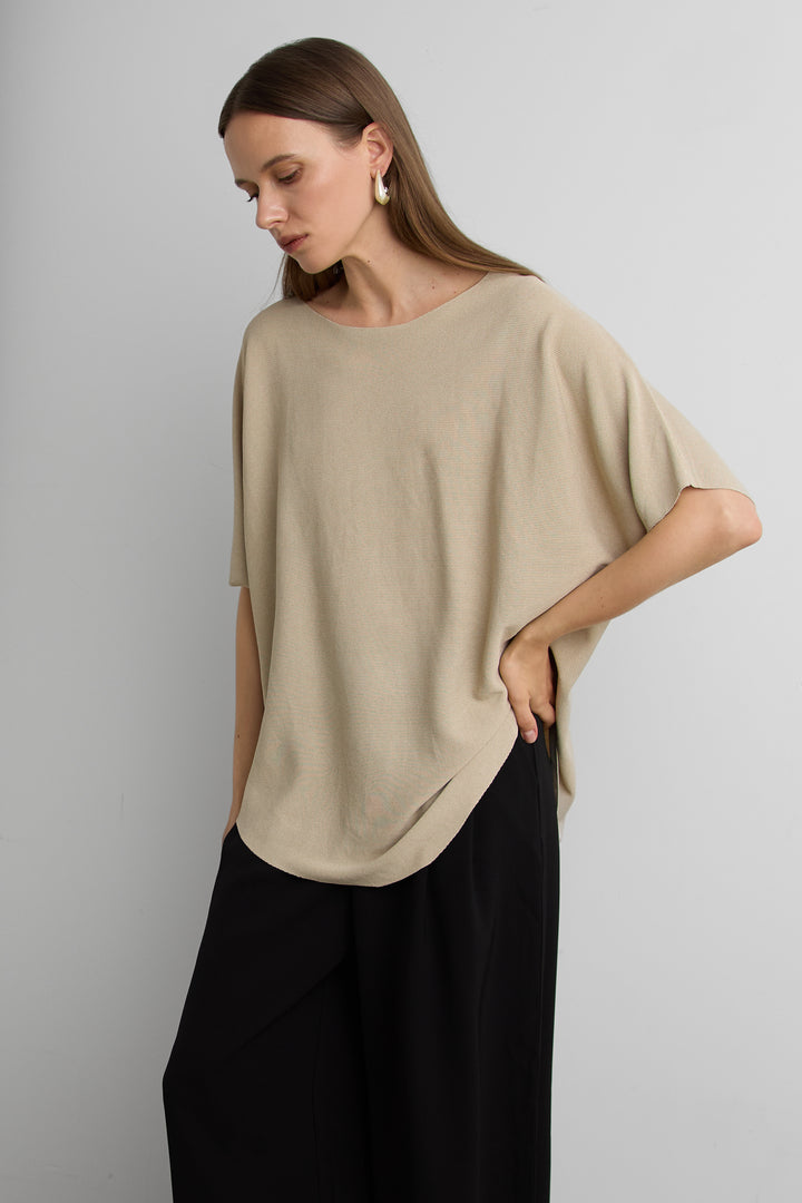 RELAXED LIGHTWEIGHT KNIT TOP in Khaki — alternate angle