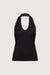 Classic v-neck halter tank top in black — main image