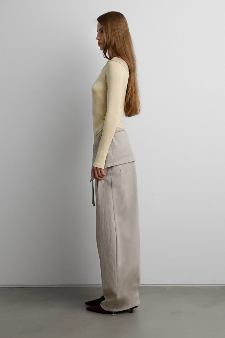 SHIRRED CONTRAST LAYER TOP in Light Blue — alternate angle