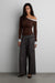 Asymmetrical layered neck long sleeve top in brown — main image