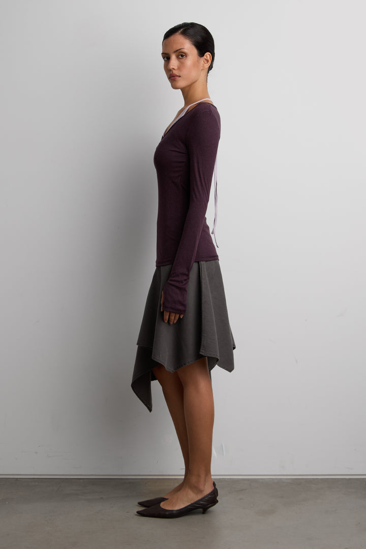 LAYERED SHEER HALTER NECK TOP in FIG — alternate angle