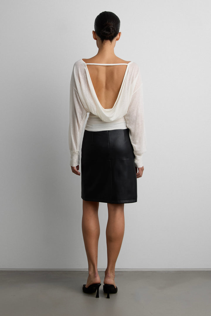 GATHERED WAIST LONG SLEEVE TOP in Ivory — alternate angle