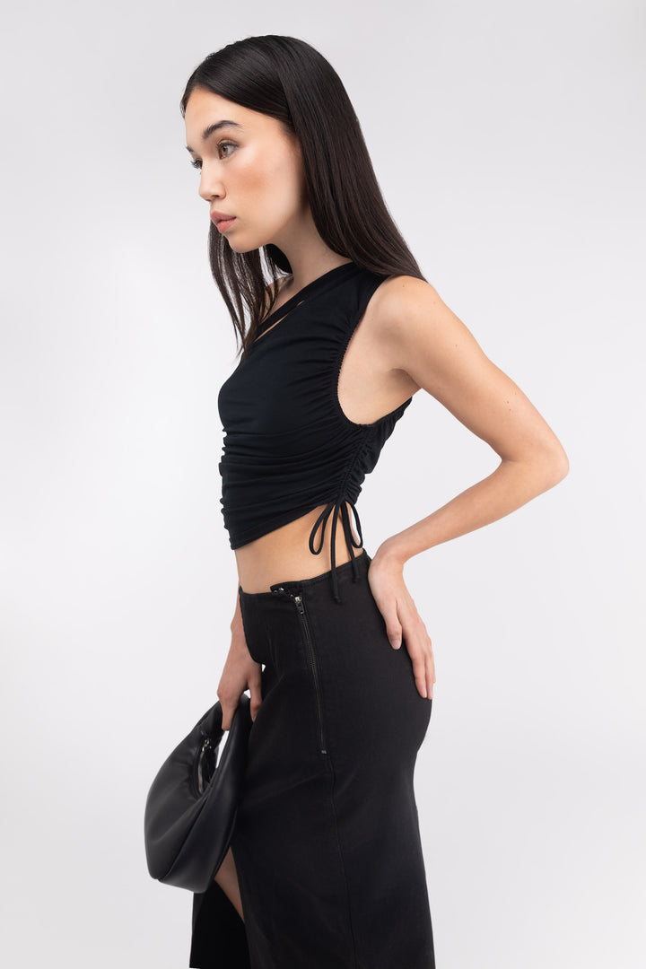 ONE SHOULDER SIDE RUCHED TOP